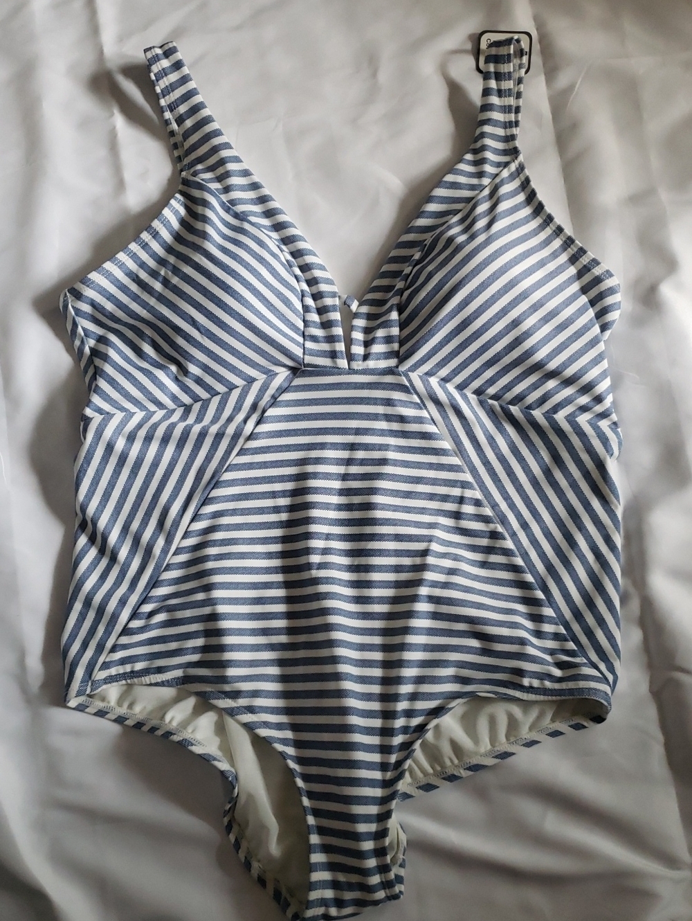 Time and Tru Blue and White Striped One-Piece Swimsuit Size 1X 16/18 NWT